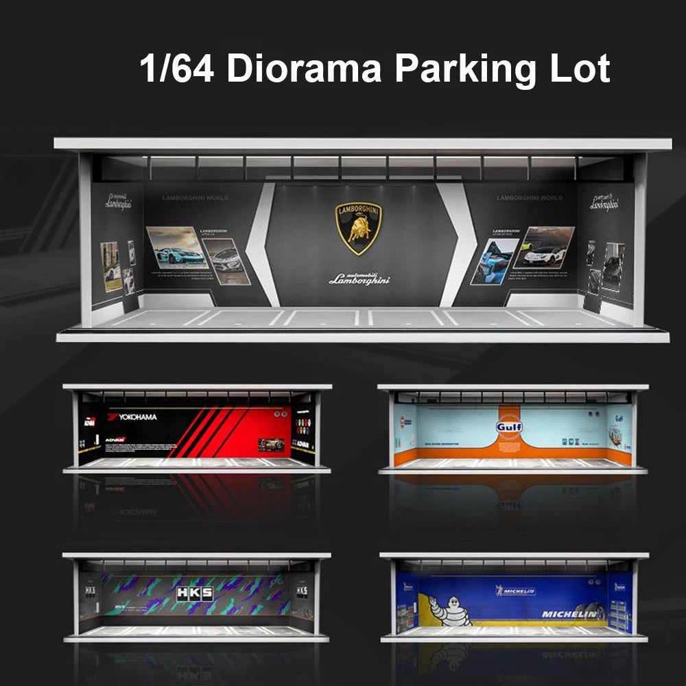 1:64 LED garage dioramas and Hot Wheels display cases