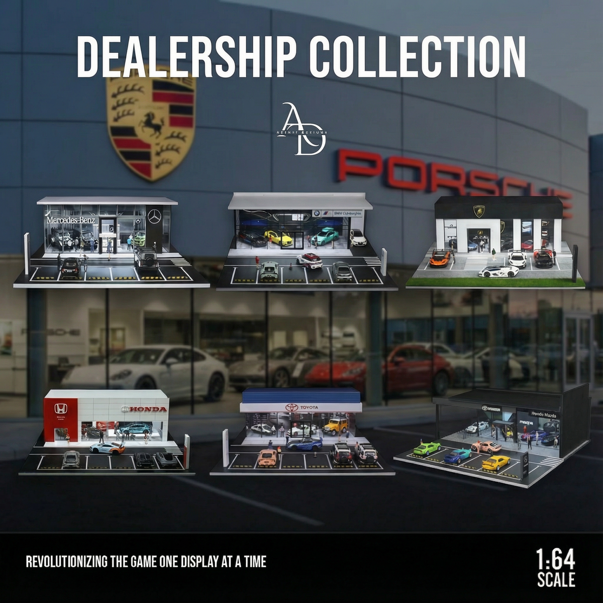 1:64 LED car dealership dioramas for Hot Wheels