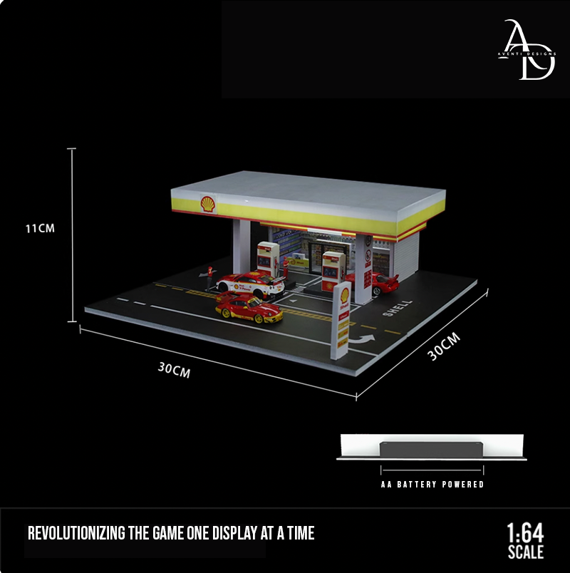 Aventi Designs Shell Gas Station - 1/64 LED Diorama - Hot Wheels Display