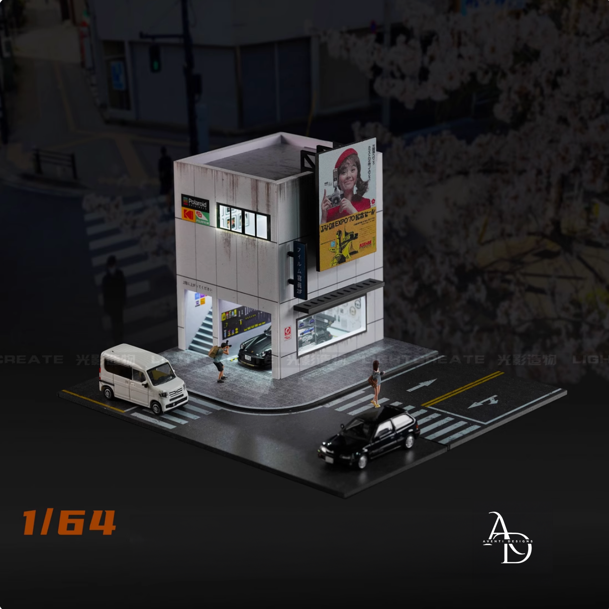 Aventi Designs Japanese Style Restaurant + Studio Store - 1/64 LED Diorama - Hot Wheels Display