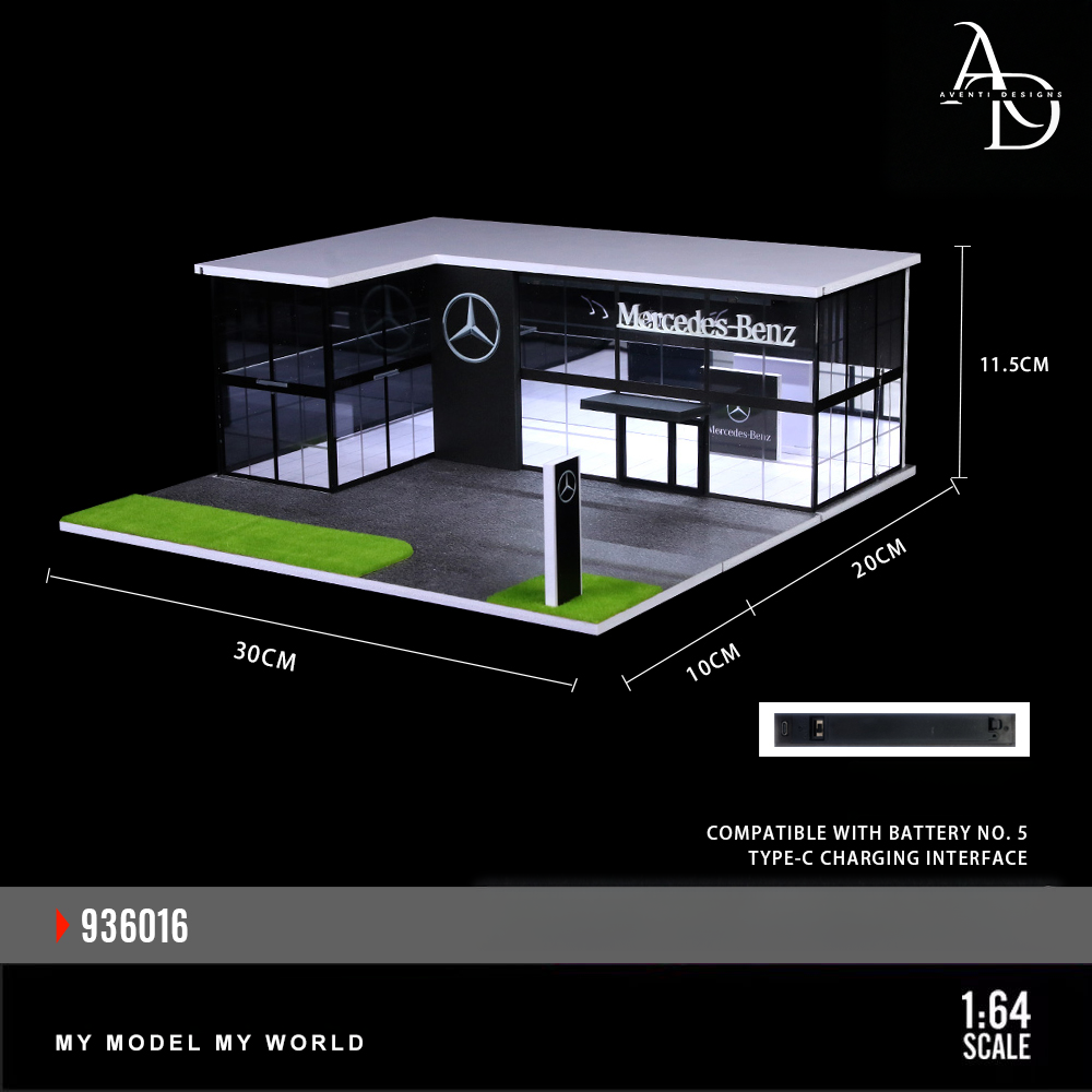Mercedes Two Story Dealership - 1/64 LED Diorama - Hot Wheels Display