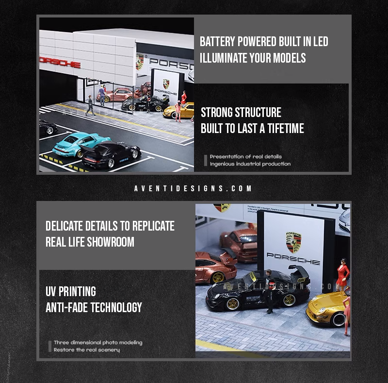 Aventi Designs German Performance Showroom - 1/64 LED Diorama - Hot Wheels Display