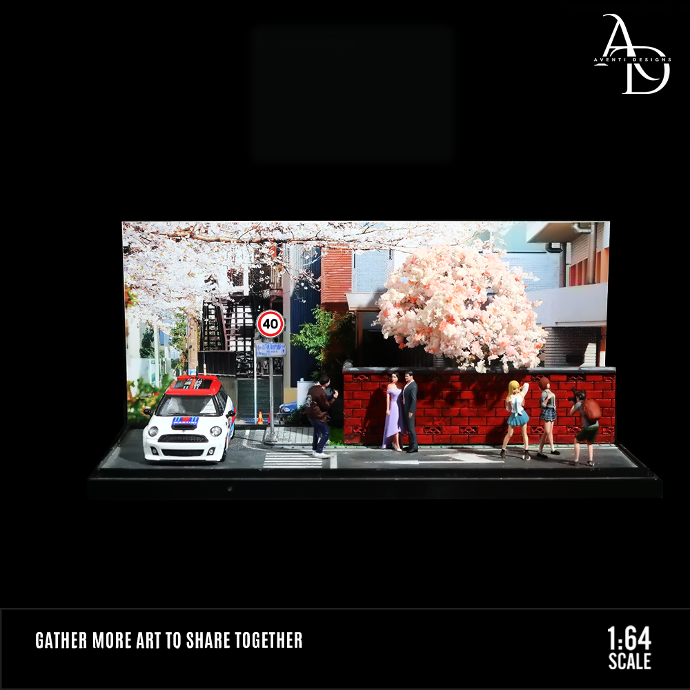 Sakura Tree Street Corner - 1/64 LED Diorama - Hot Wheels Display