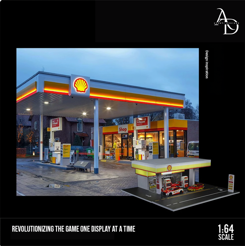 Aventi Designs Shell Gas Station - 1/64 LED Diorama - Hot Wheels Display