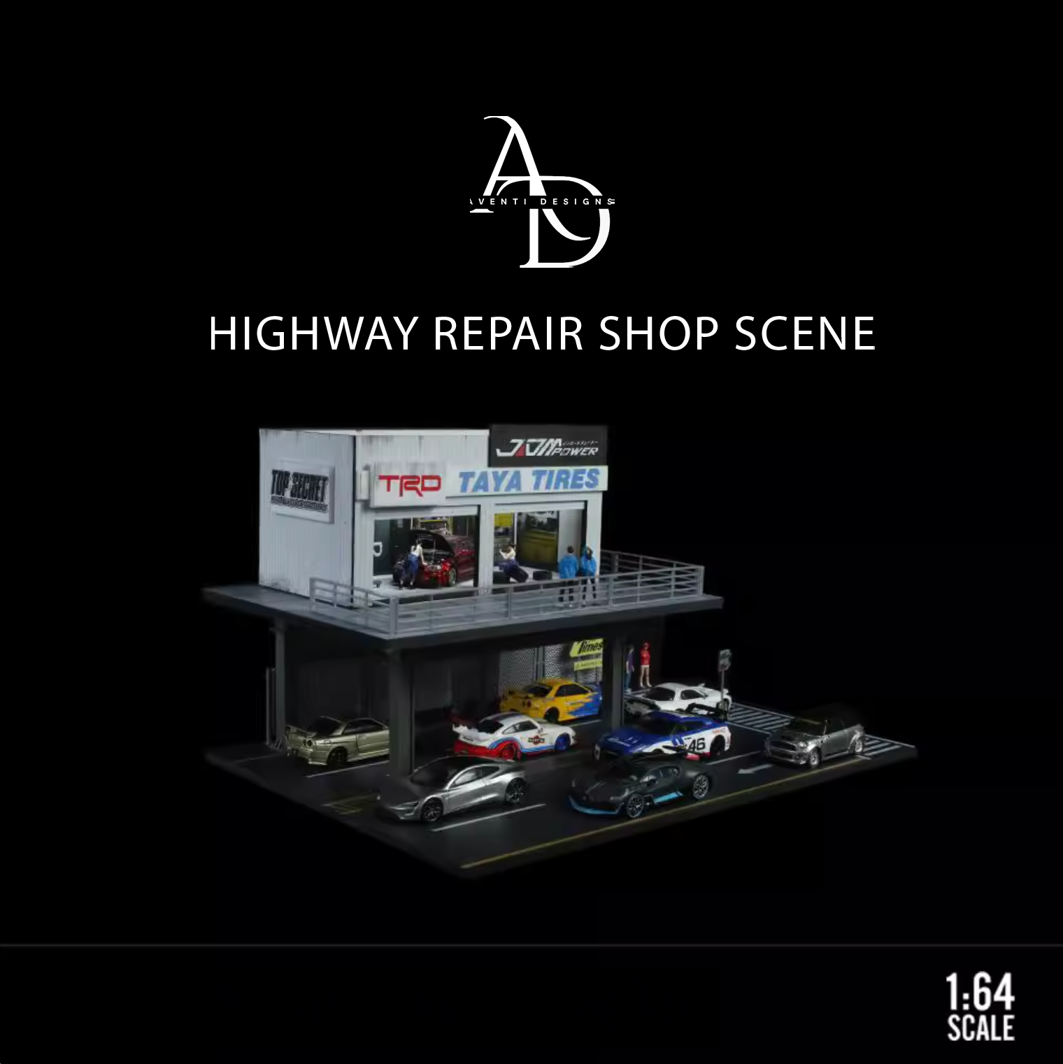Aventi Designs Highway Repair Shop  - 1/64 LED Diorama - Hot Wheels Display