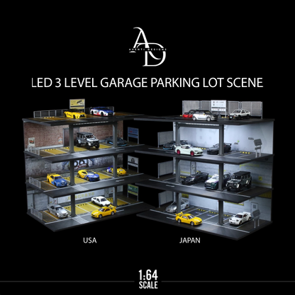 Aventi Designs LED 3 Level Parking  - 1/64 LED Diorama - Hot Wheels Display