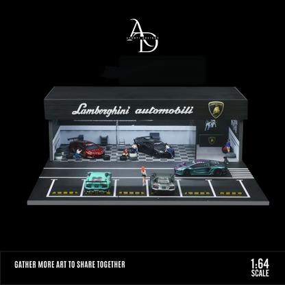 Aventi Designs Lamborghini Repair Shop - 1/64 LED Diorama - Hot Wheels Display