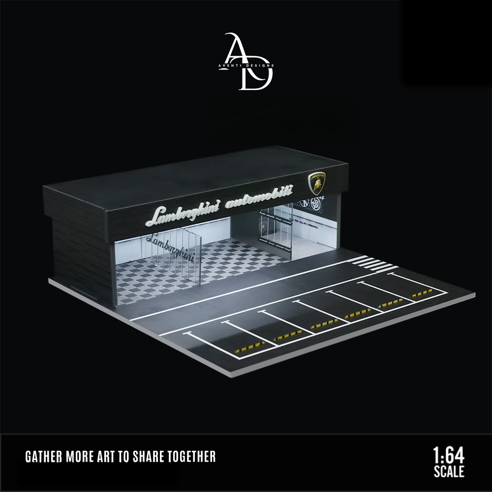 Aventi Designs Lamborghini Repair Shop - 1/64 LED Diorama - Hot Wheels Display
