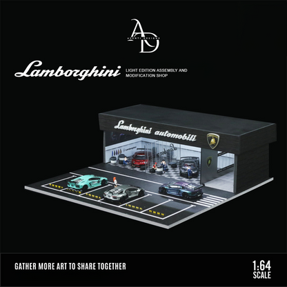 Aventi Designs Lamborghini Repair Shop - 1/64 LED Diorama - Hot Wheels Display