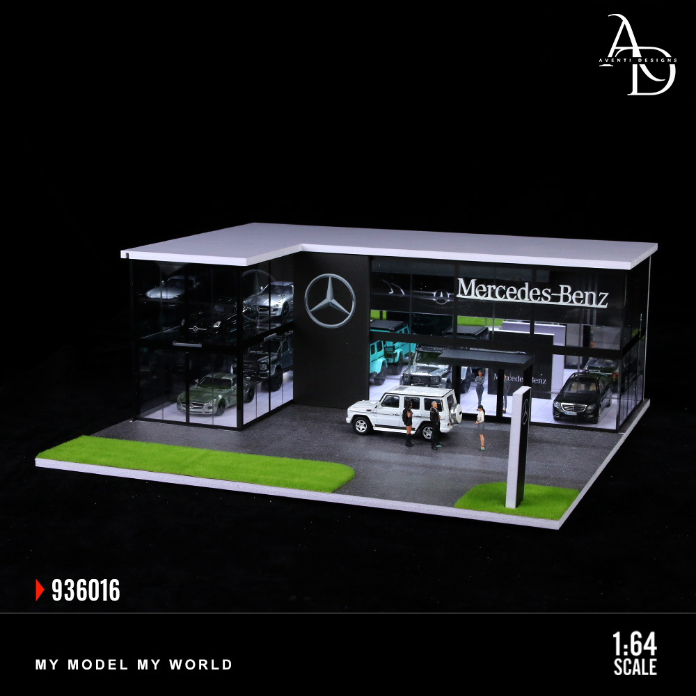 Mercedes Two Story Dealership  - 1/64 LED Diorama - Hot Wheels Display