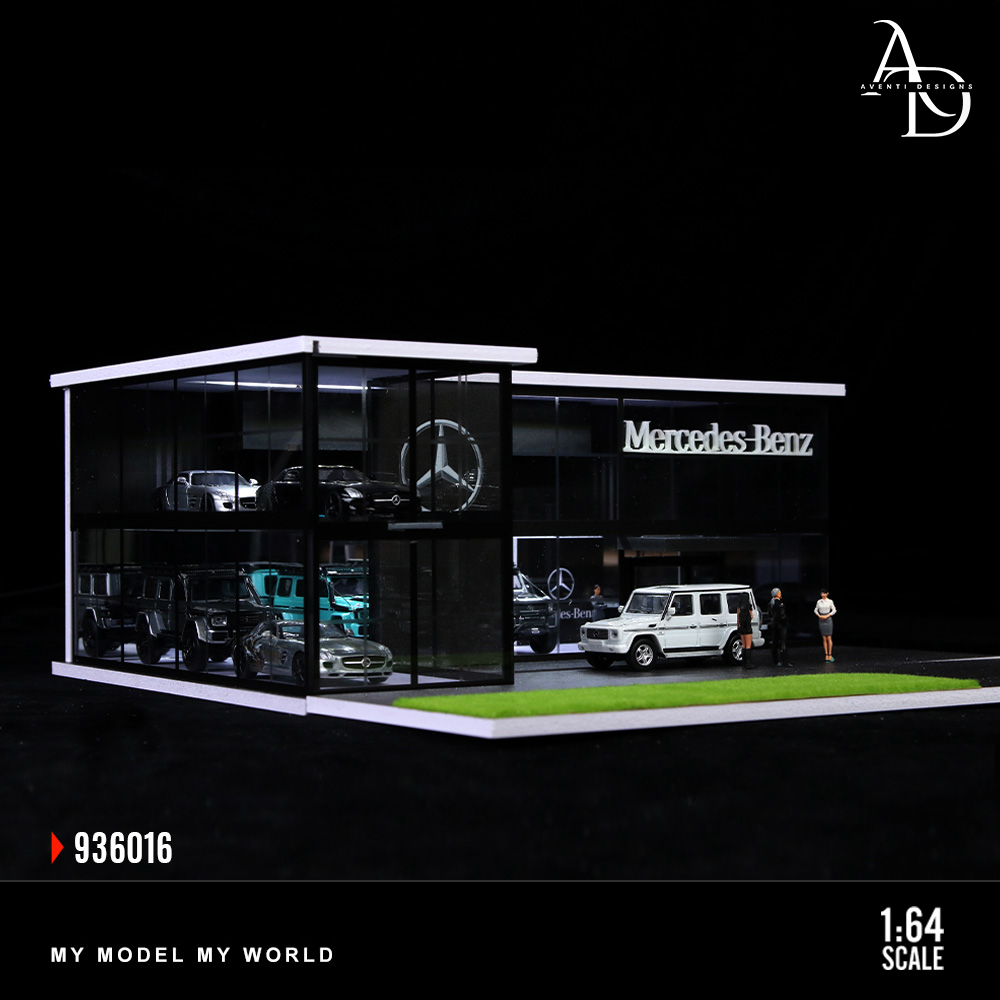 Mercedes Two Story Dealership  - 1/64 LED Diorama - Hot Wheels Display