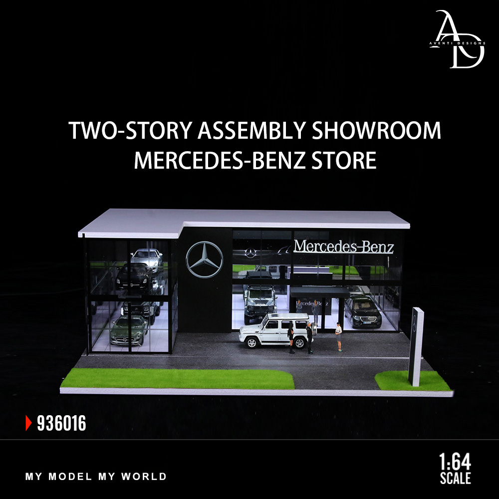 Mercedes Two Story Dealership  - 1/64 LED Diorama - Hot Wheels Display