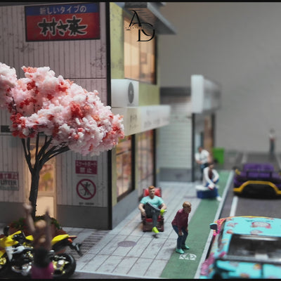 Aventi Designs Japanese Style Repair Shop + Corner Store - 1/64 LED Diorama - Hot Wheels Display