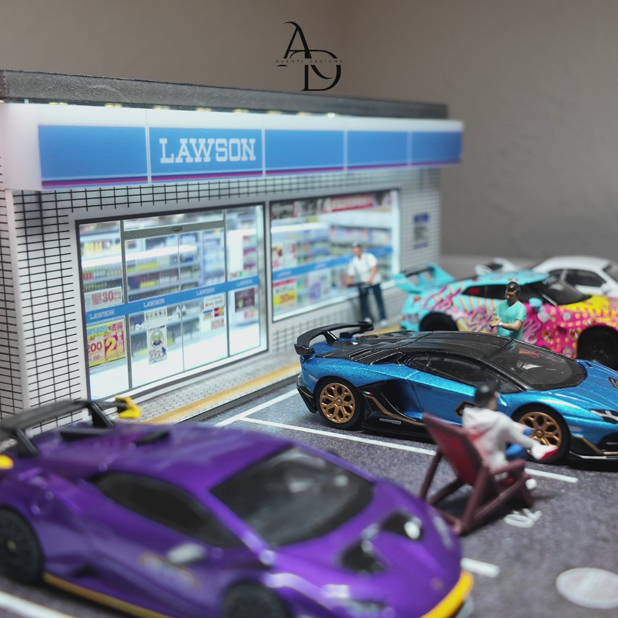 Load video: LED Lawson Convenience Store Diorama – 1:64 Scale Diecast Display