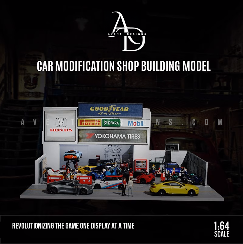 Aventi Designs Car Modification Shop - 1/64 LED Diorama - Hot Wheels Display