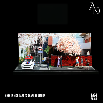 Sakura Tree Street Corner - 1/64 LED Diorama - Hot Wheels Display