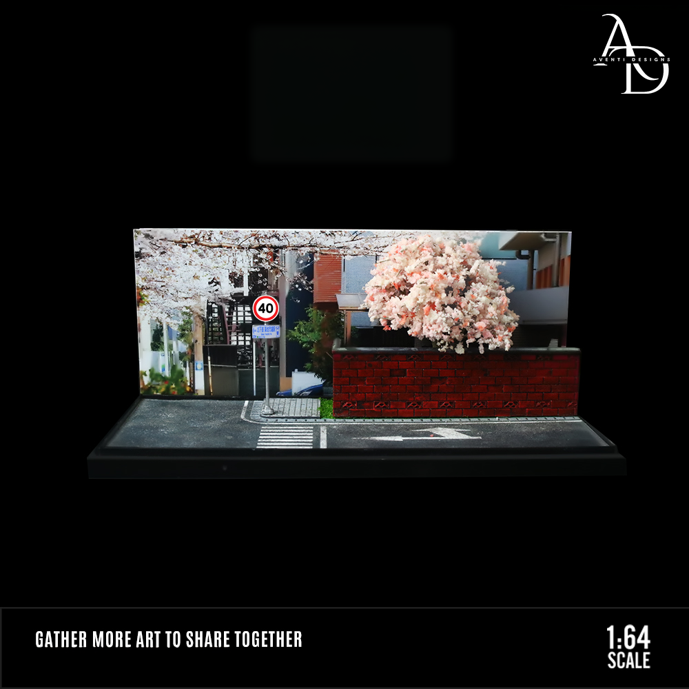 Sakura Tree Street Corner - 1/64 LED Diorama - Hot Wheels Display