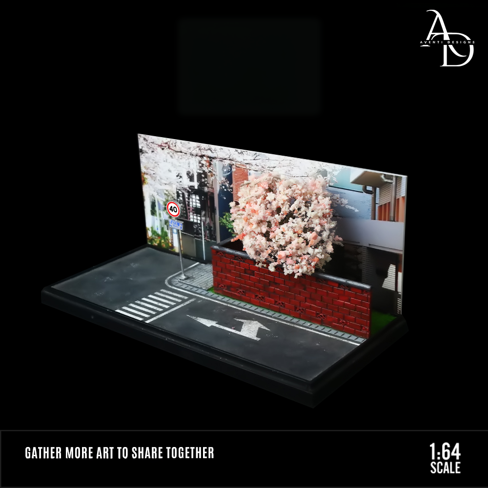 Sakura Tree Street Corner - 1/64 LED Diorama - Hot Wheels Display