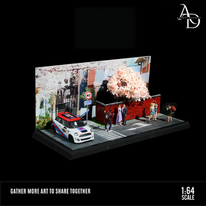 Sakura Tree Street Corner - 1/64 LED Diorama - Hot Wheels Display