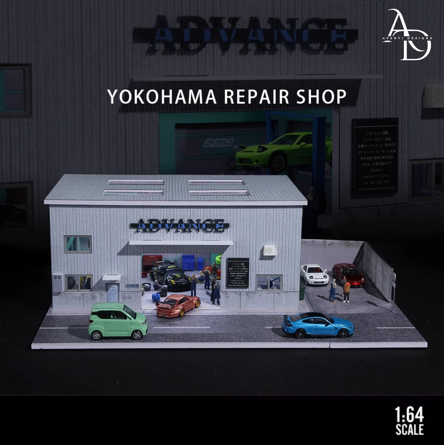 Aventi Designs Yokohama Repair Shop - 1/64 LED Diorama - Hot Wheels Display